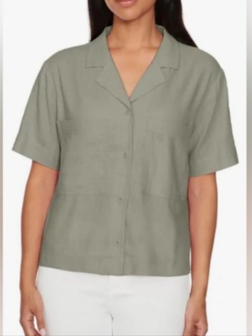 Buffalo David Bitton Womens Linen Blend Top X-Large Sz Green Button Front Shirt